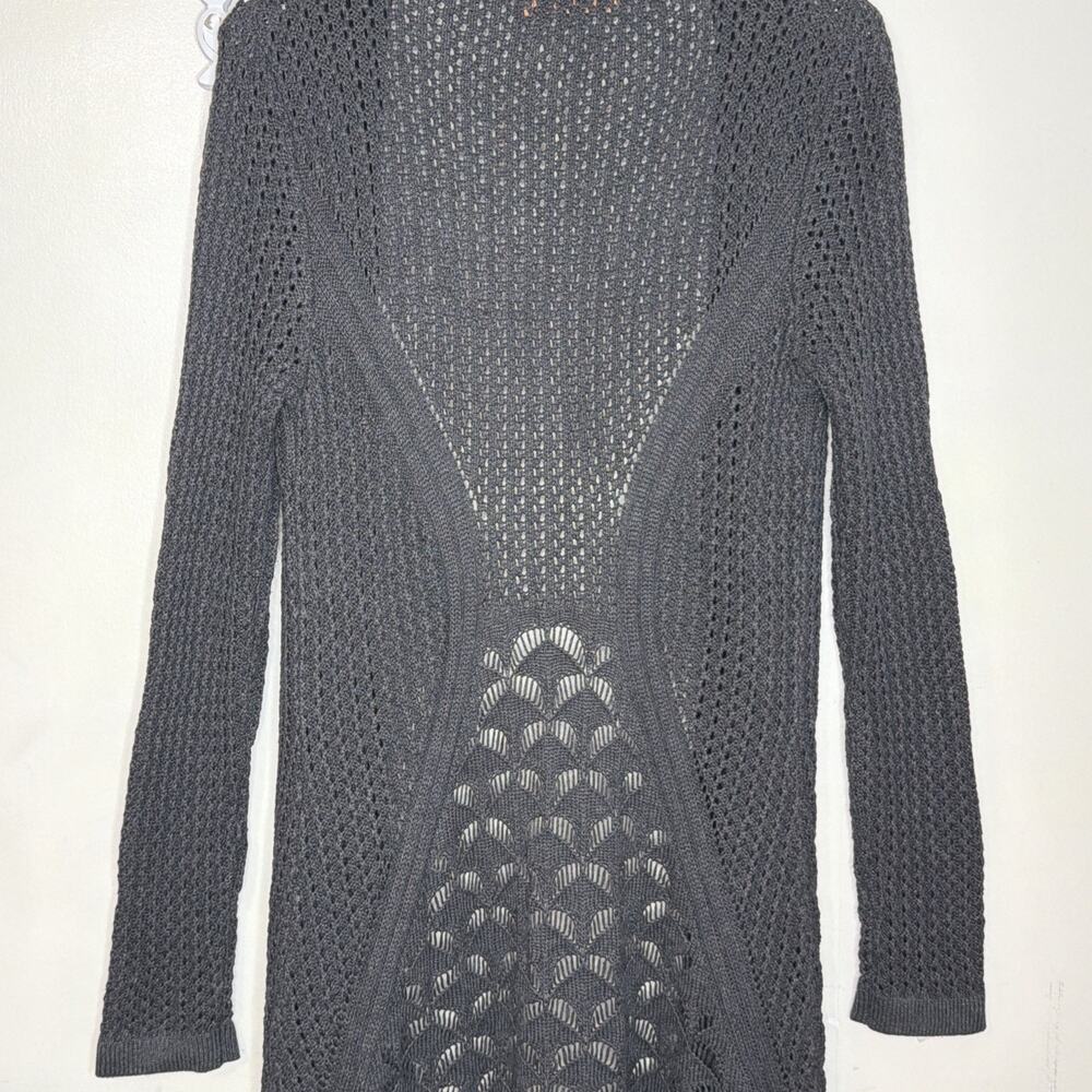BELLDINI Women's size LARGE Open Front Sweater Cardigan Eyelet Knit Dark GRAY - Picture 11 of 15
